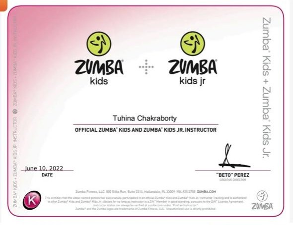 Zumba Fitness Certificate